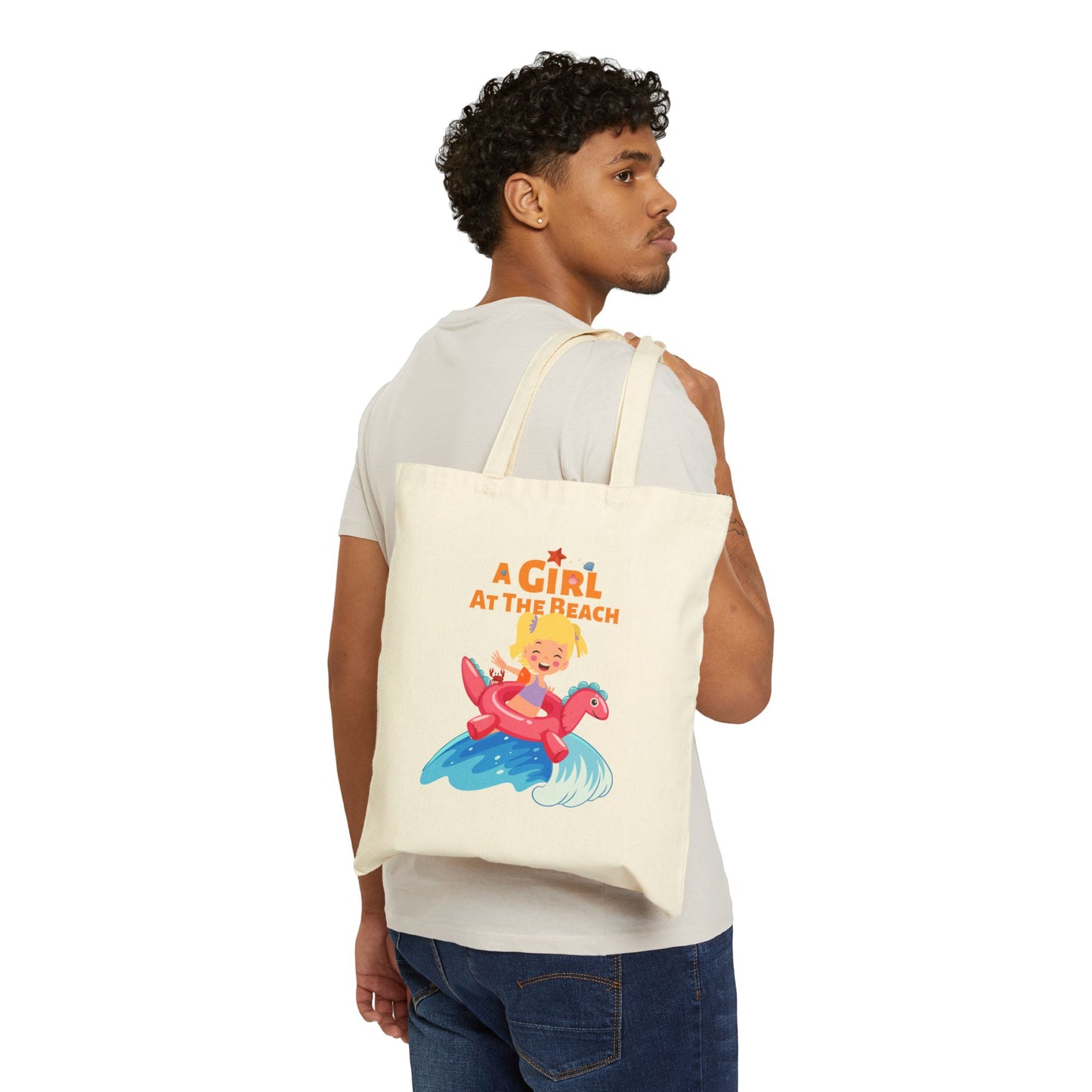 Fun Kids' Tote Bag for Beach, Personalized Gift for Summer, Cute Daily Use, Stylish Shopping Bag, A Girl at the Reach Design