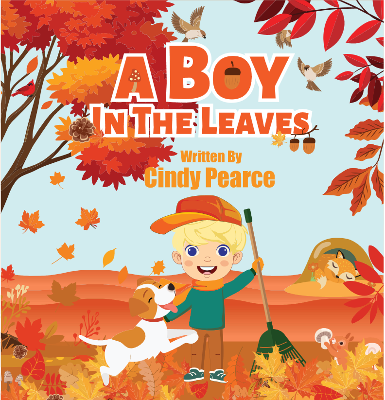 Book cover of 'A Boy in the Leaves' with a boy and dog in an autumn setting.