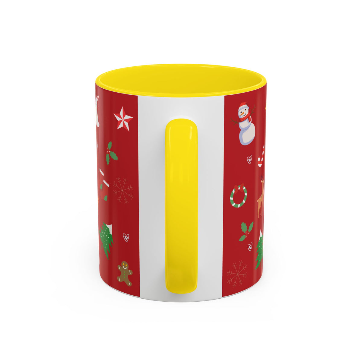 Christmas Pattern Accent Coffee Mug — Red Holiday Icons (11/15oz)