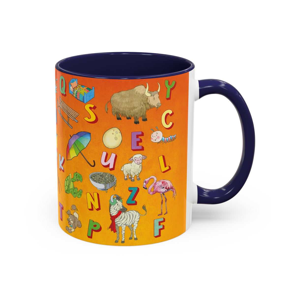 Animal Alphabet Accent Coffee Mug — Kids Learning ABCs, Colorful Educational Tea Cup (11/15 oz)
