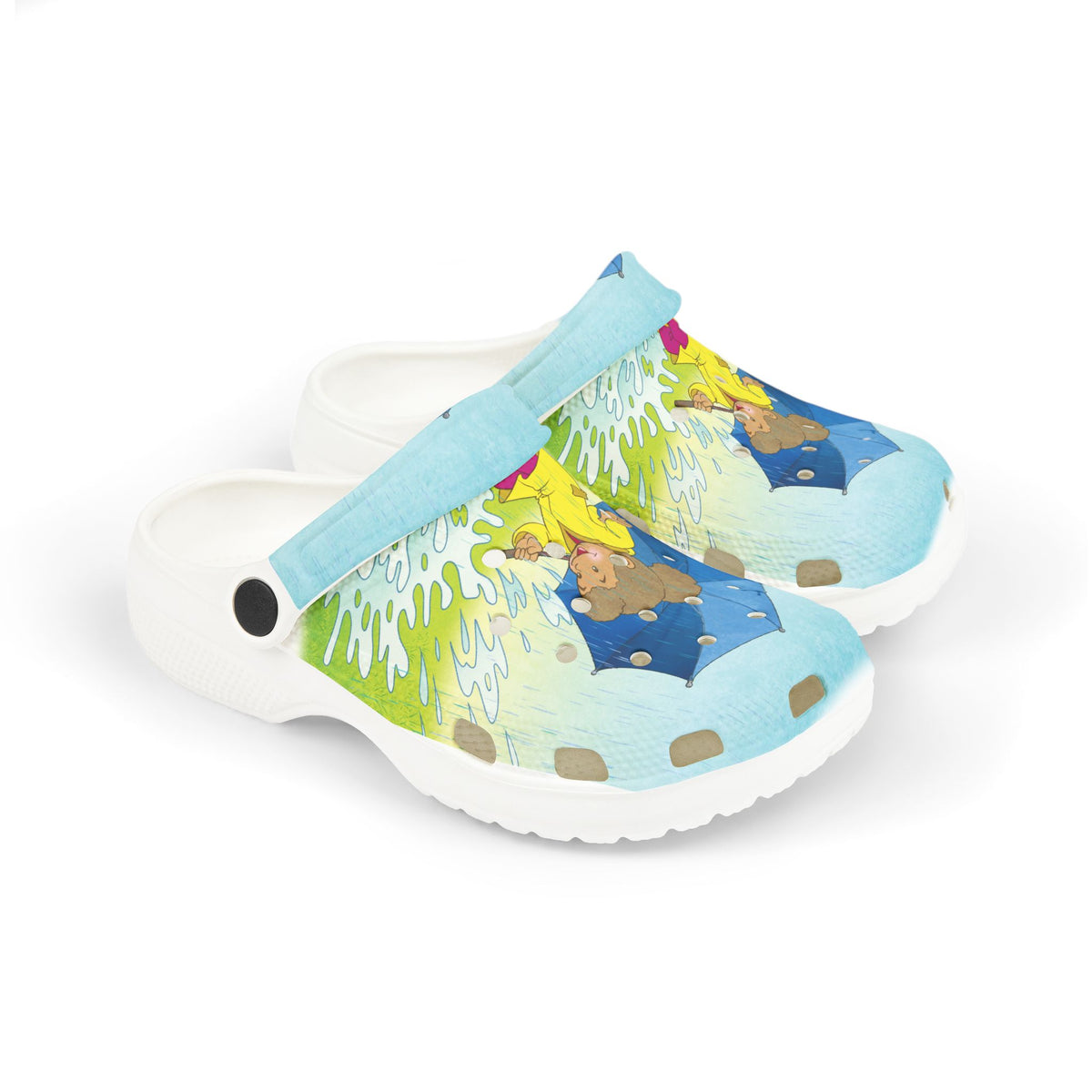 Kids Rainy Day Foam Clogs – Girl with Umbrella All-Over Print