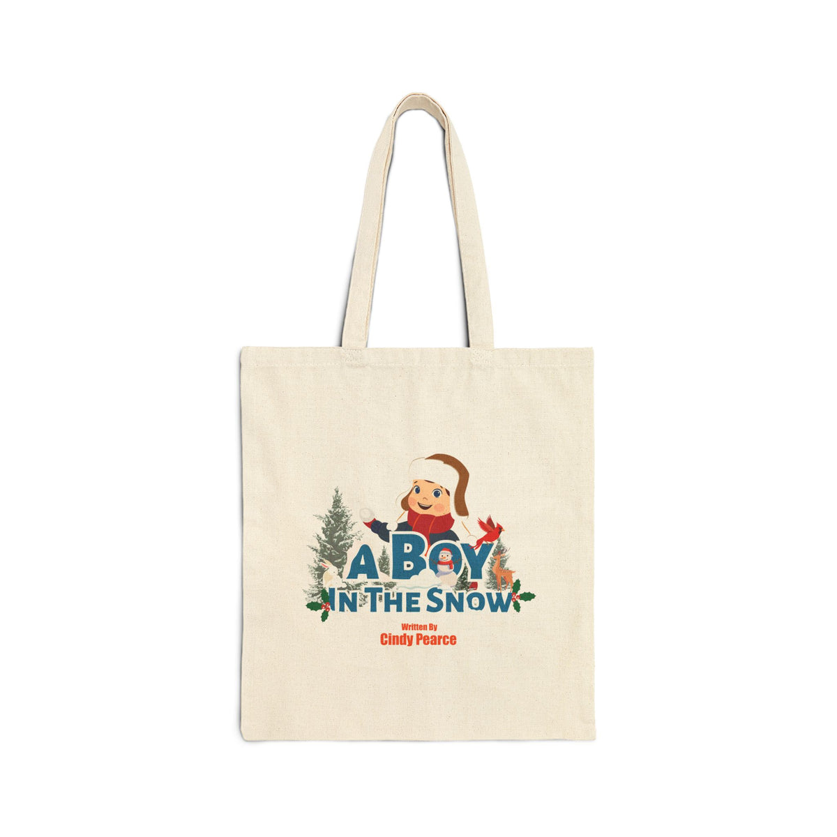 Tote Bag — "A Boy in the Snow" Holiday Canvas Tote (Christmas Kids Winter Design)
