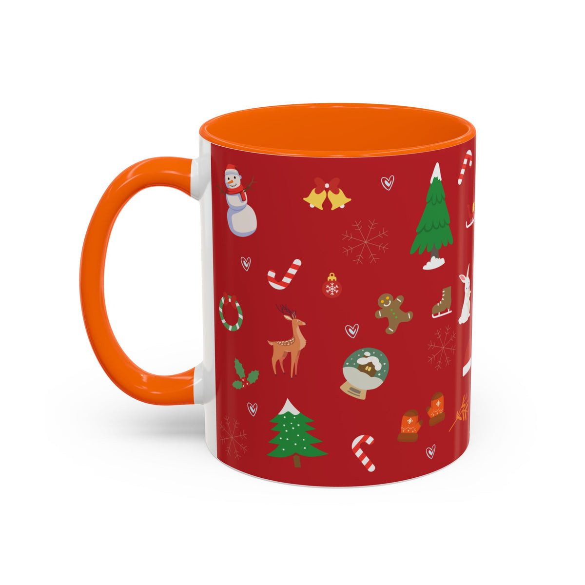 Christmas Pattern Accent Coffee Mug — Red Holiday Icons (11/15oz)