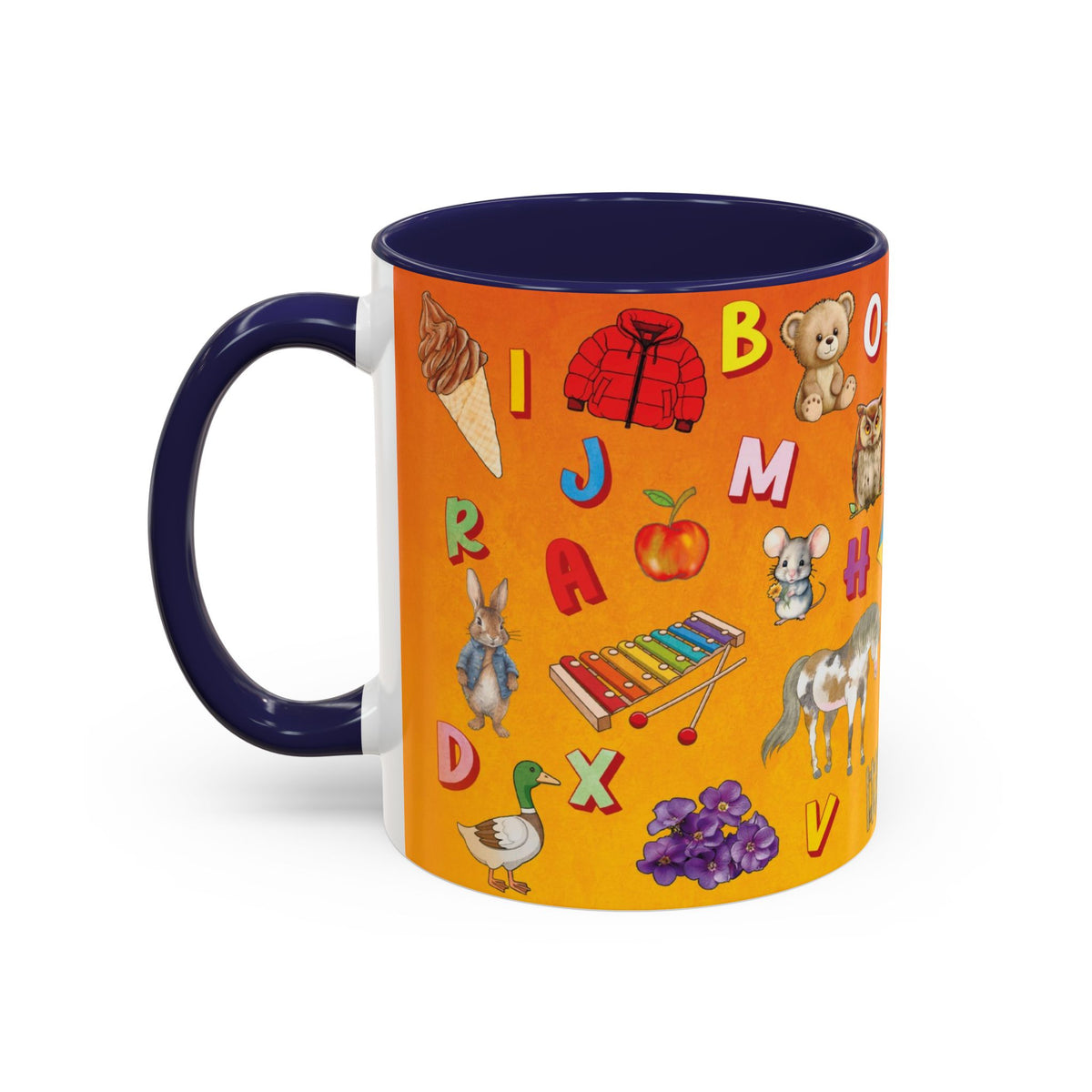 Animal Alphabet Accent Coffee Mug — Kids Learning ABCs, Colorful Educational Tea Cup (11/15 oz)