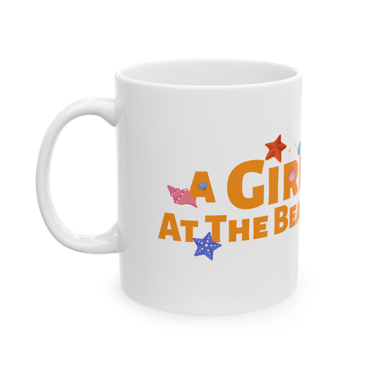 Beach Girl Ceramic Mug – Cute Crab & Seashell Coffee Cup (11oz/15oz)