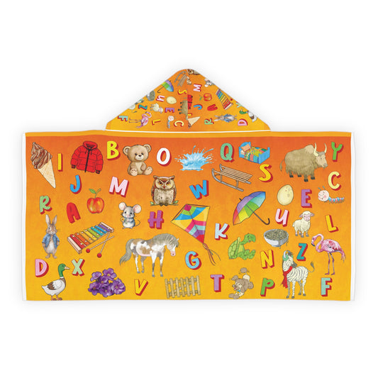 Kids Alphabet Hooded Towel – Bright Animal & Objects ABC Beach Towel