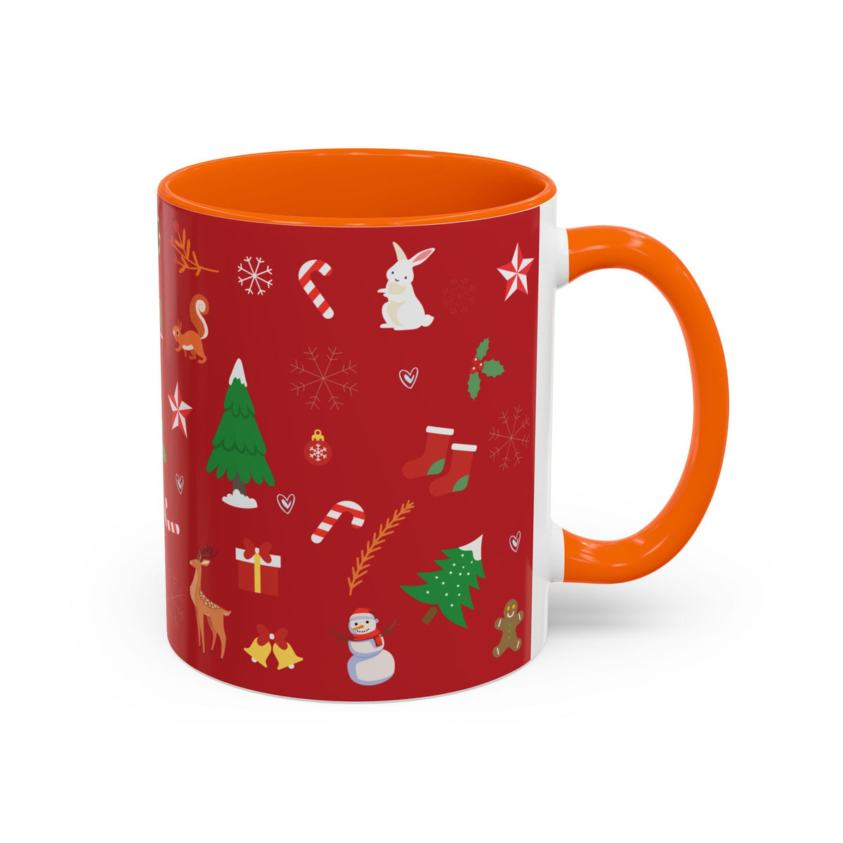 Christmas Pattern Accent Coffee Mug — Red Holiday Icons (11/15oz)