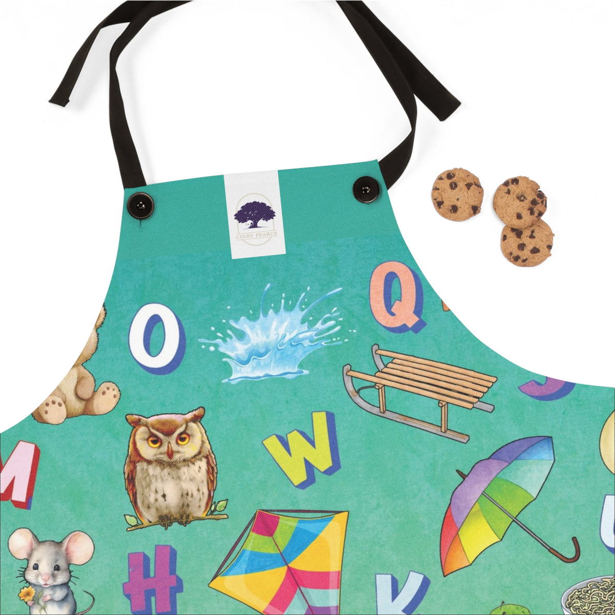 Kids Alphabet Illustrated Apron — Colorful Animal & Object ABC Design