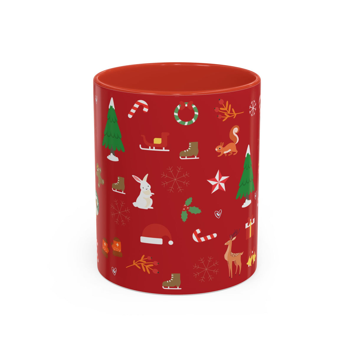 Christmas Pattern Accent Coffee Mug — Red Holiday Icons (11/15oz)