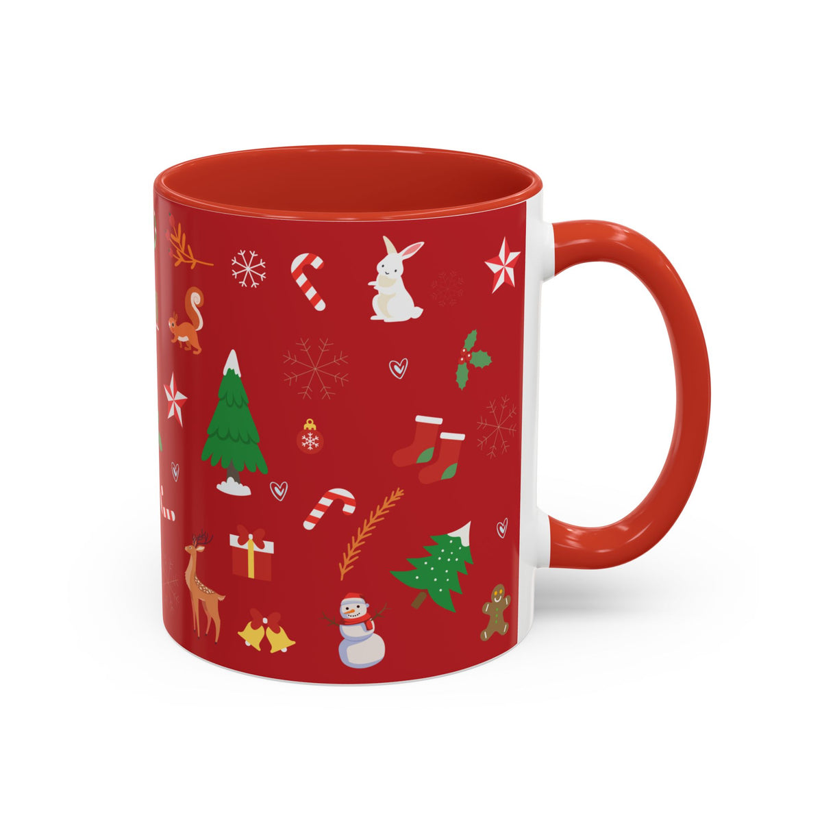 Christmas Pattern Accent Coffee Mug — Red Holiday Icons (11/15oz)