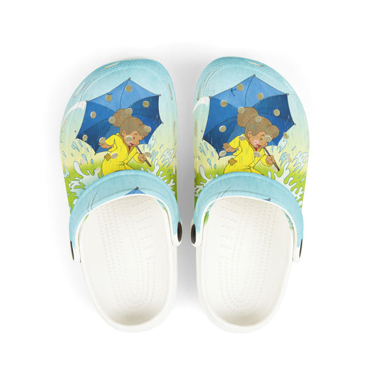 Kids Rainy Day Foam Clogs – Girl with Umbrella All-Over Print