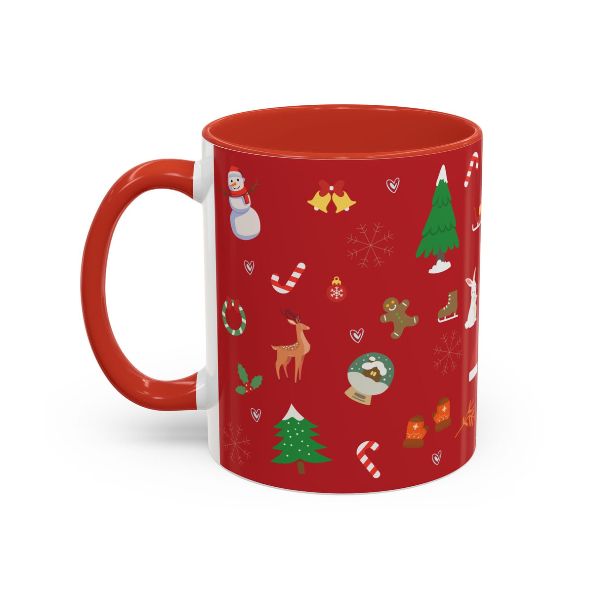 Christmas Pattern Accent Coffee Mug — Red Holiday Icons (11/15oz)