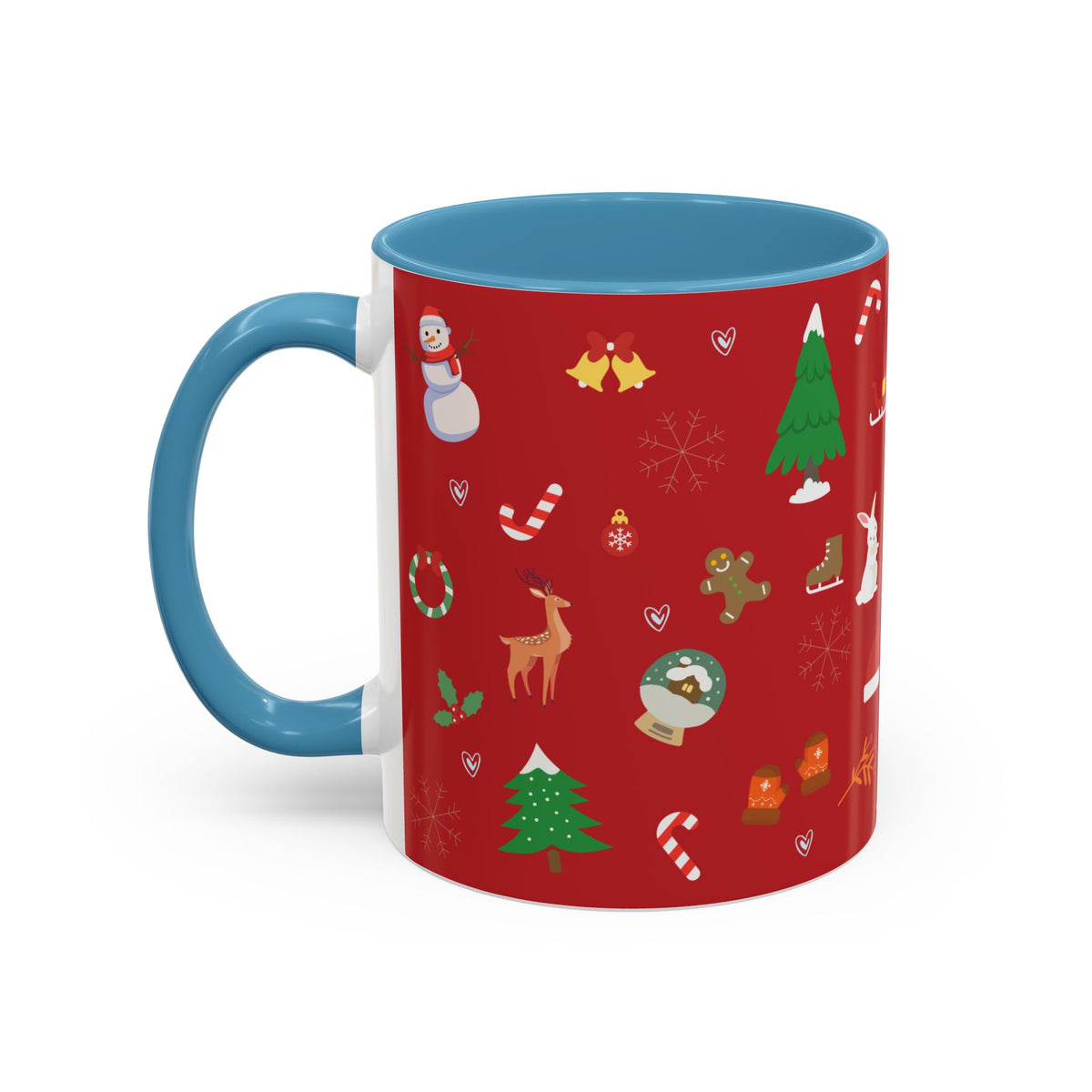 Christmas Pattern Accent Coffee Mug — Red Holiday Icons (11/15oz)