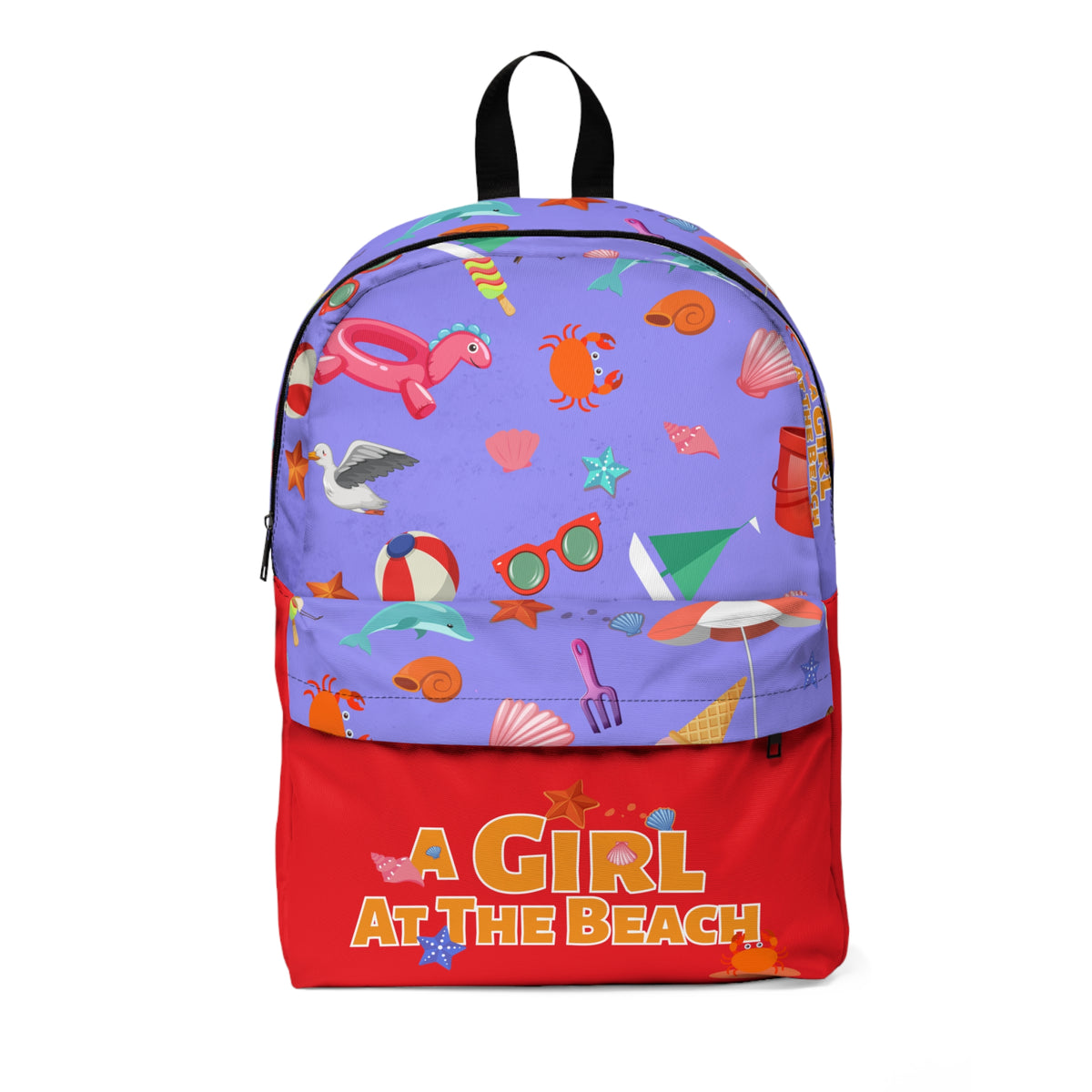 Beach Print Backpack — “A Girl at the Beach” Cute Summer School Bag