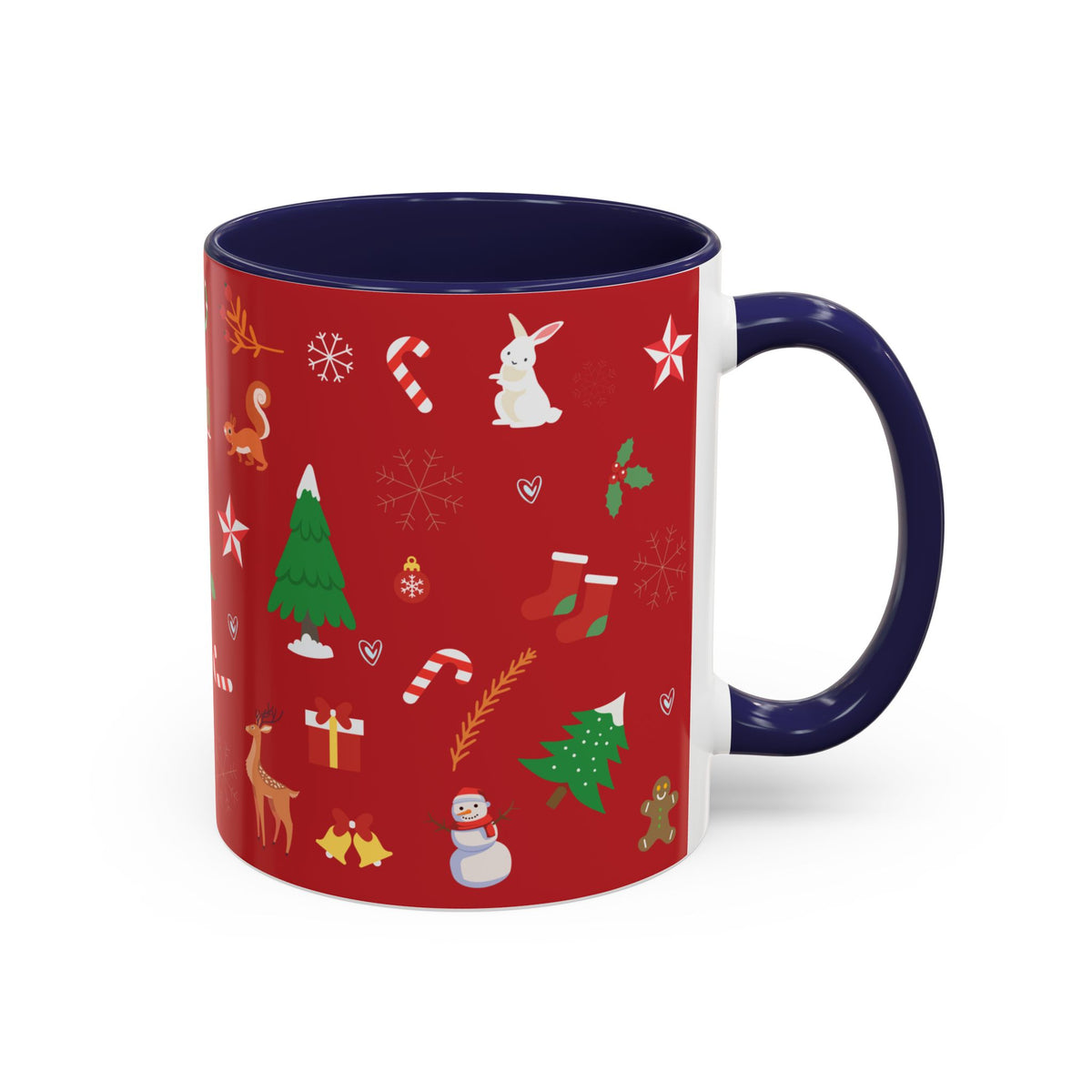 Christmas Pattern Accent Coffee Mug — Red Holiday Icons (11/15oz)