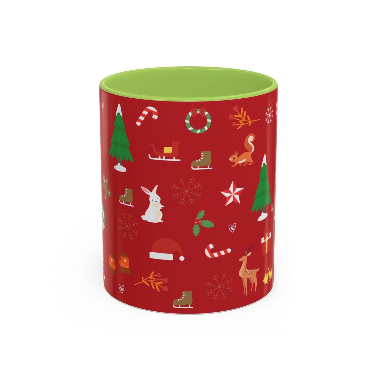 Christmas Pattern Accent Coffee Mug — Red Holiday Icons (11/15oz)