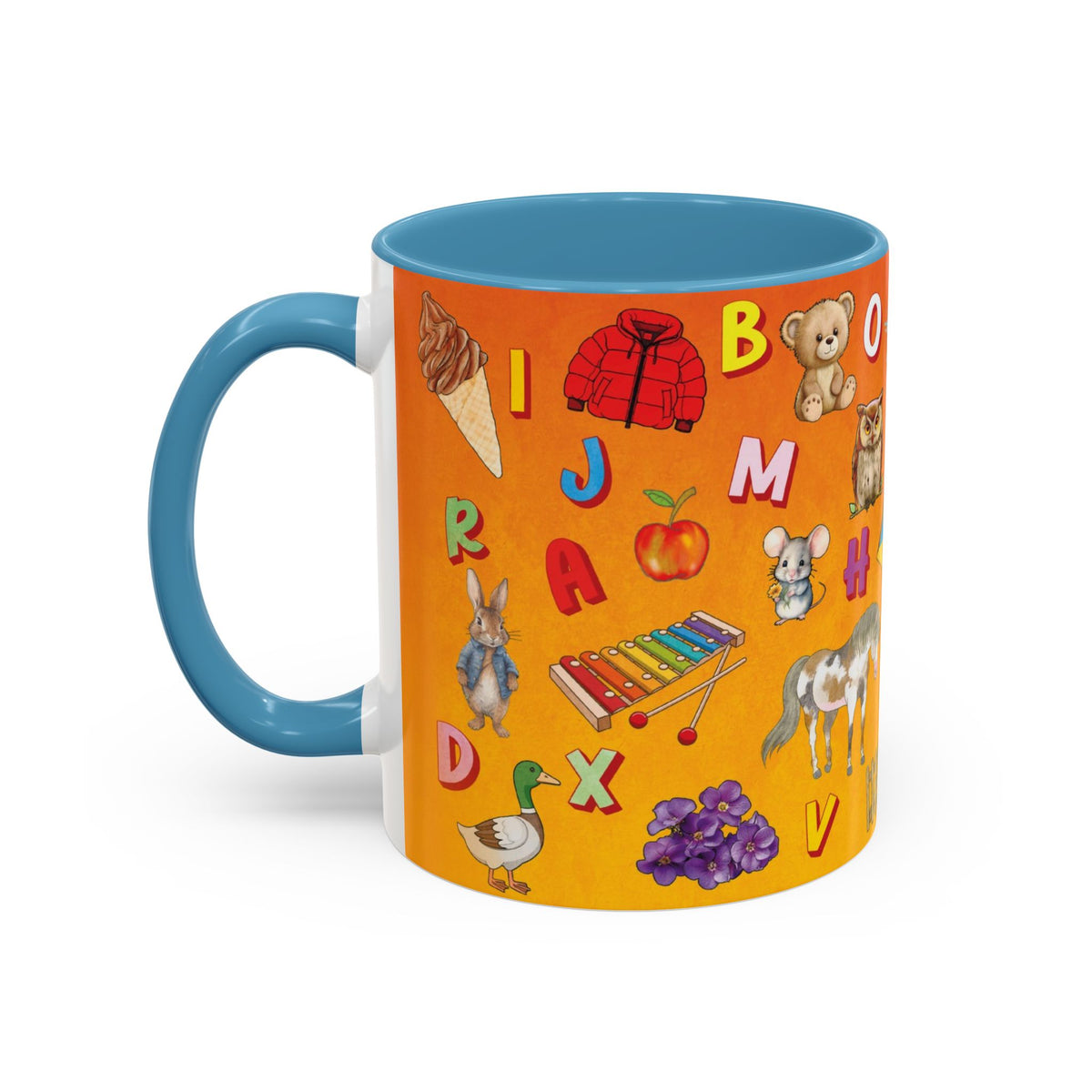 Animal Alphabet Accent Coffee Mug — Kids Learning ABCs, Colorful Educational Tea Cup (11/15 oz)