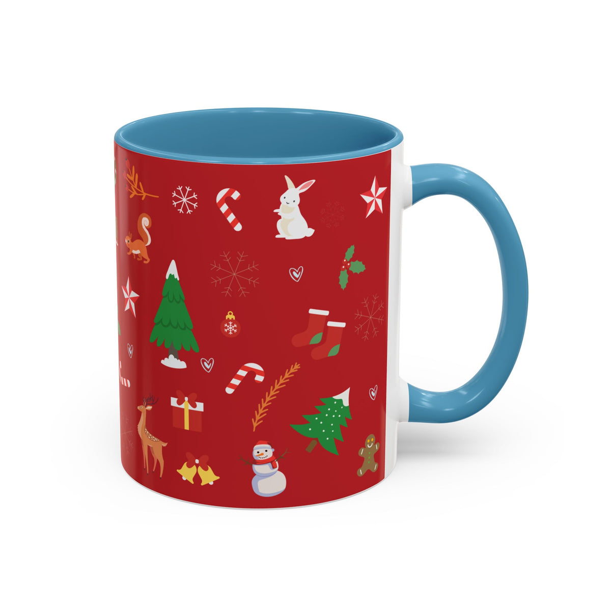 Christmas Pattern Accent Coffee Mug — Red Holiday Icons (11/15oz)