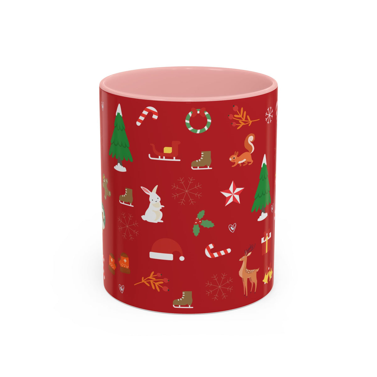 Christmas Pattern Accent Coffee Mug — Red Holiday Icons (11/15oz)