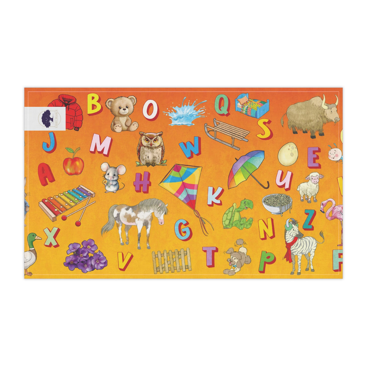 Alphabet Animal Kids Tea Towel — Colorful ABC Flashcard Kitchen Towel