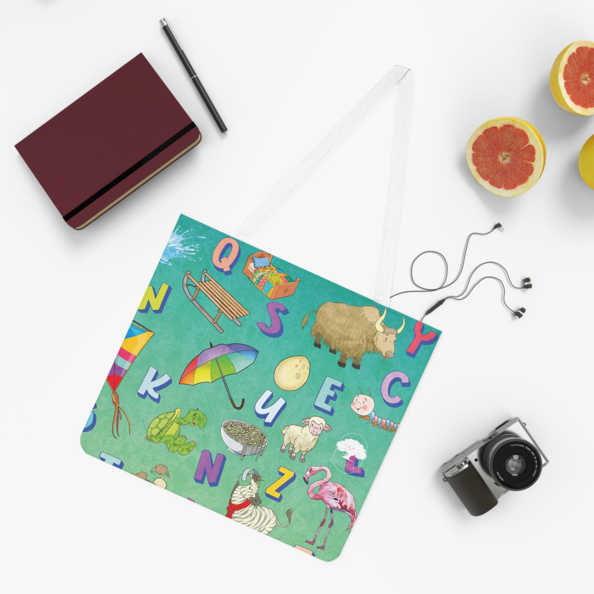 Alphabet Animal & Objects Shoulder Tote — Kids Educational ABC Pattern