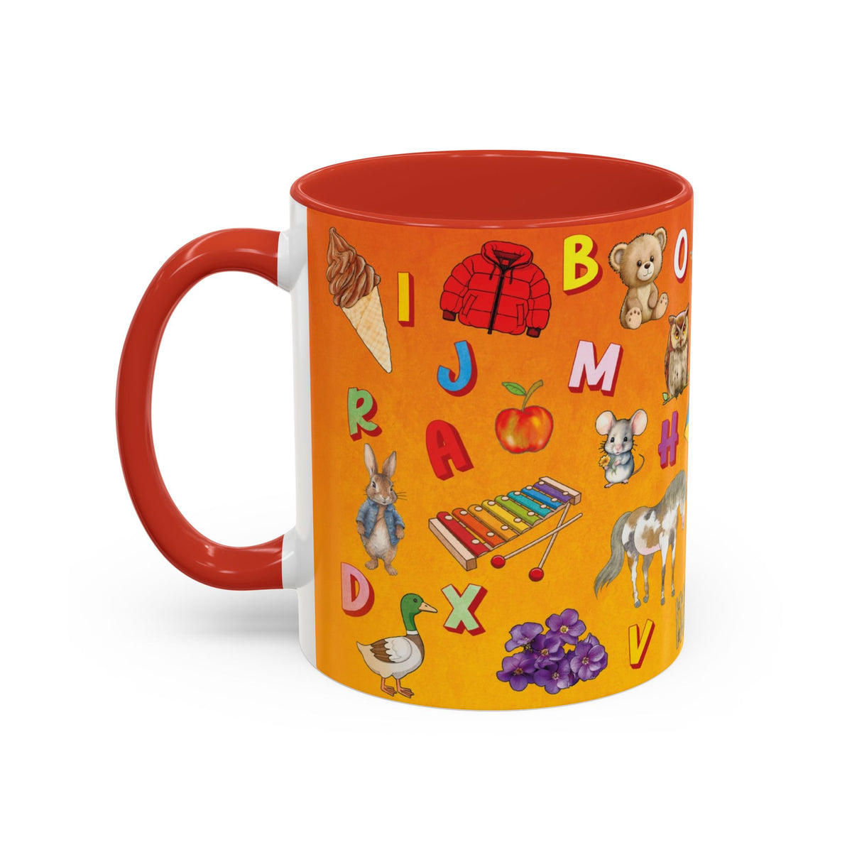 Animal Alphabet Accent Coffee Mug — Kids Learning ABCs, Colorful Educational Tea Cup (11/15 oz)
