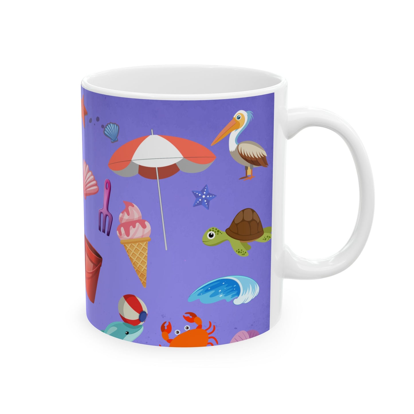 A Girl at the Beach – Ceramic Mug, Beach Theme (Purple)