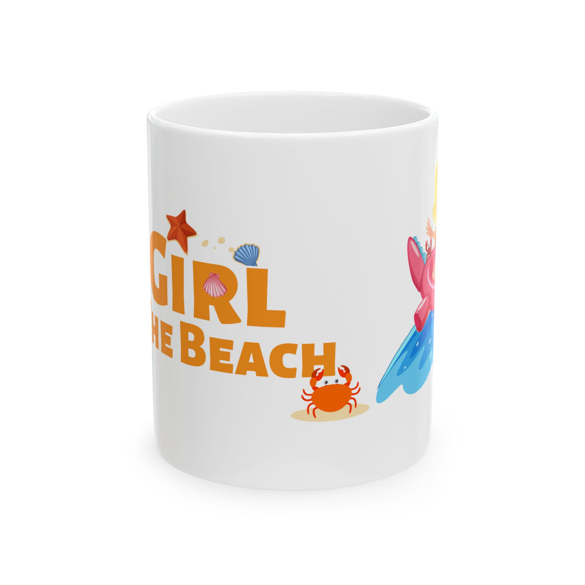 Beach Girl Ceramic Mug – Cute Crab & Seashell Coffee Cup (11oz/15oz)