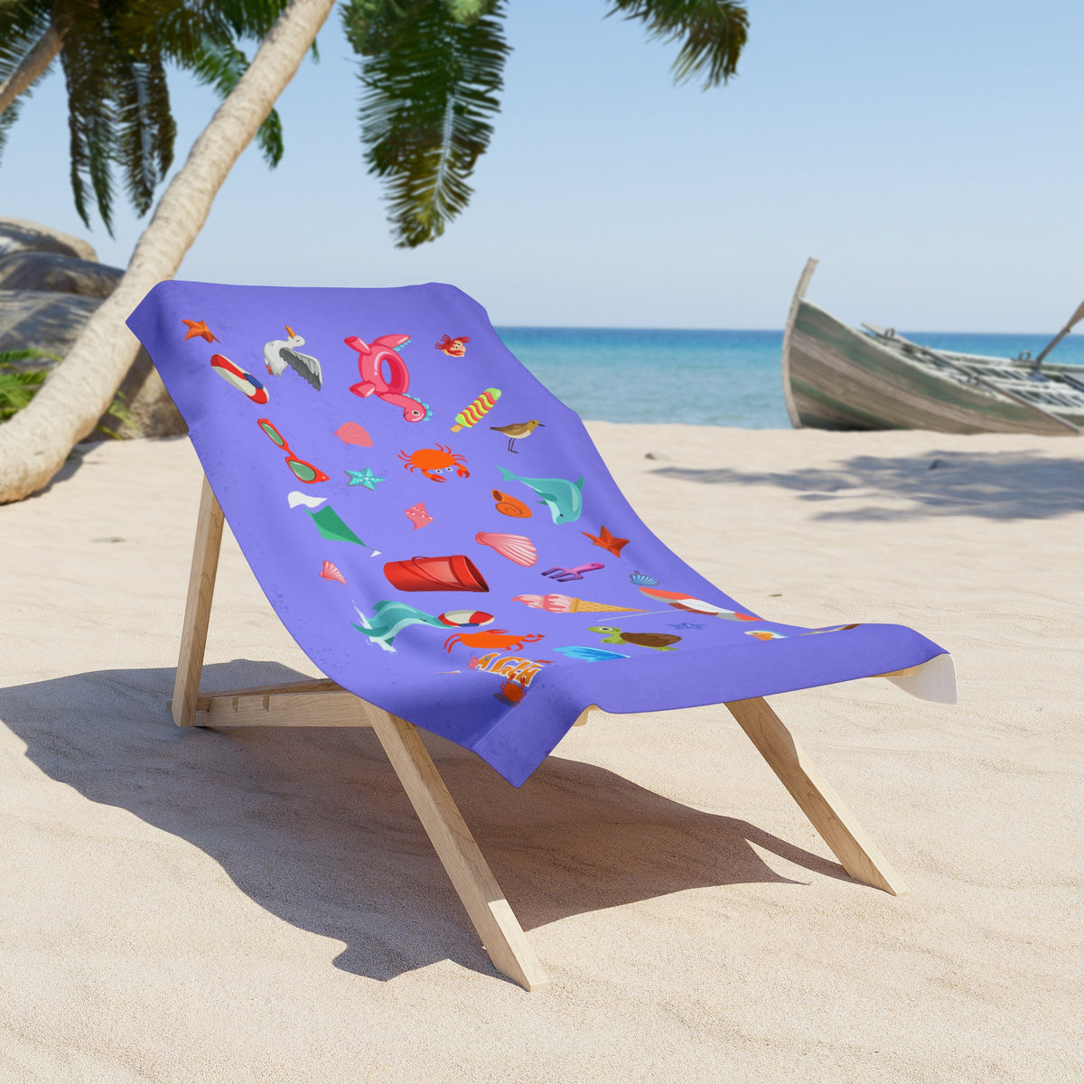 Beach Towel — 'A Girl at the Beach' Playful Summer Seashells & Sea Creatures Design