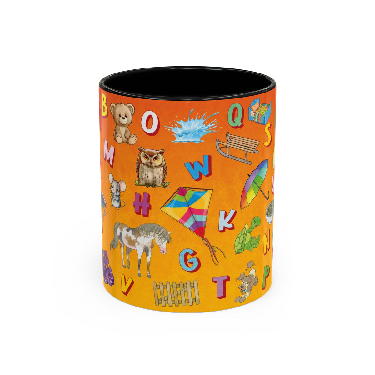 Animal Alphabet Accent Coffee Mug — Kids Learning ABCs, Colorful Educational Tea Cup (11/15 oz)