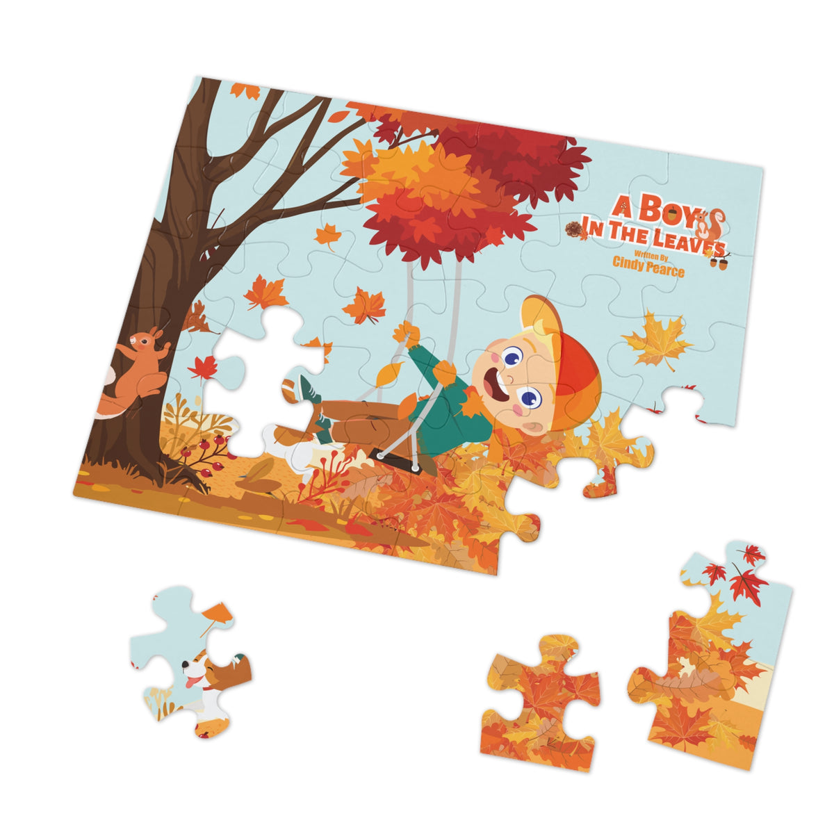Autumn Boy in the Leaves 100-Piece Jigsaw Puzzle with Tin – Kids Fall Activity
