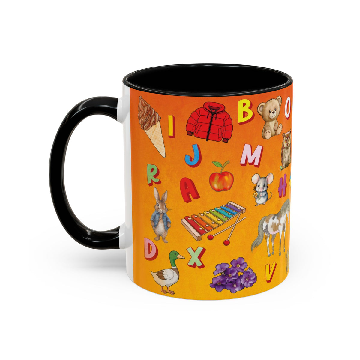 Animal Alphabet Accent Coffee Mug — Kids Learning ABCs, Colorful Educational Tea Cup (11/15 oz)