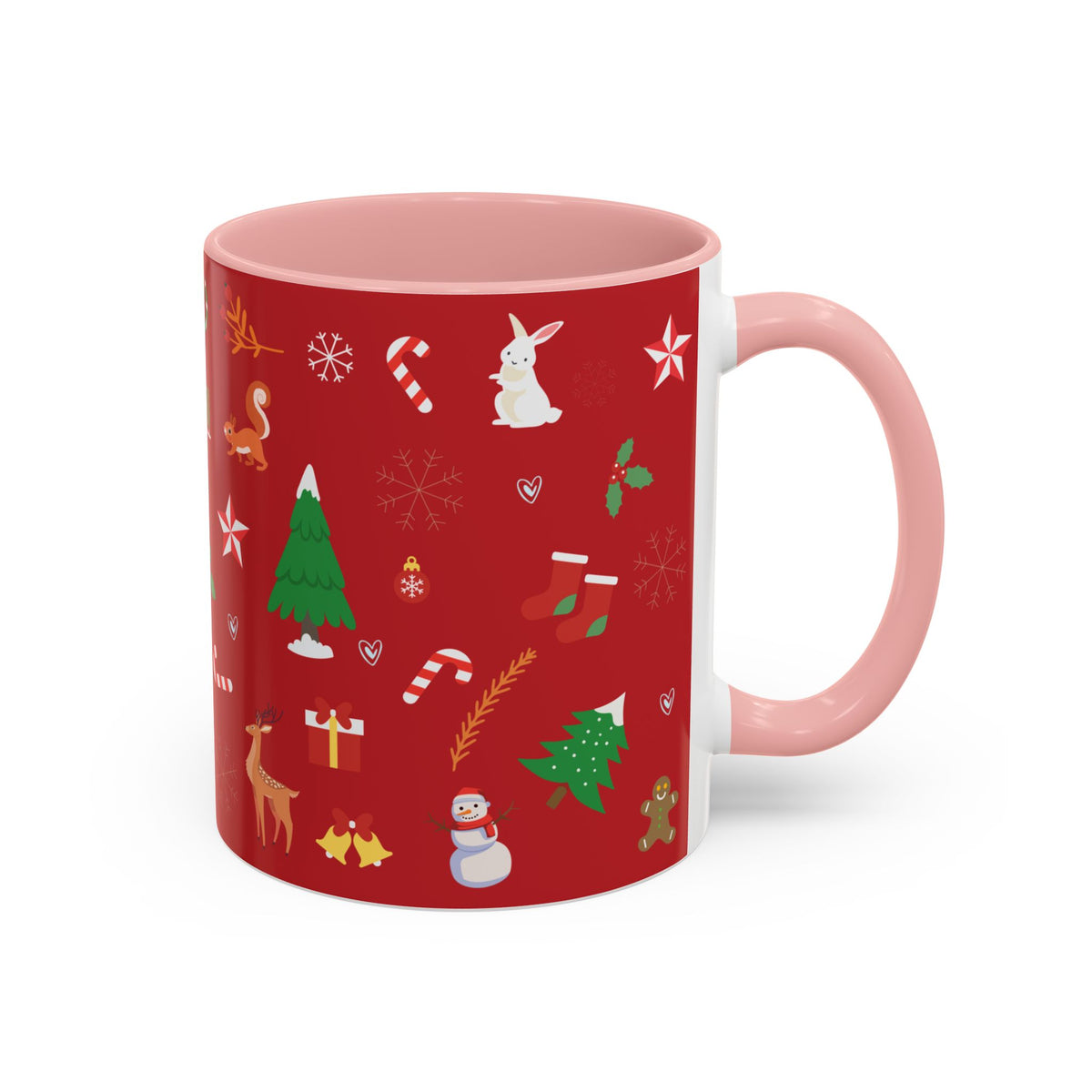 Christmas Pattern Accent Coffee Mug — Red Holiday Icons (11/15oz)