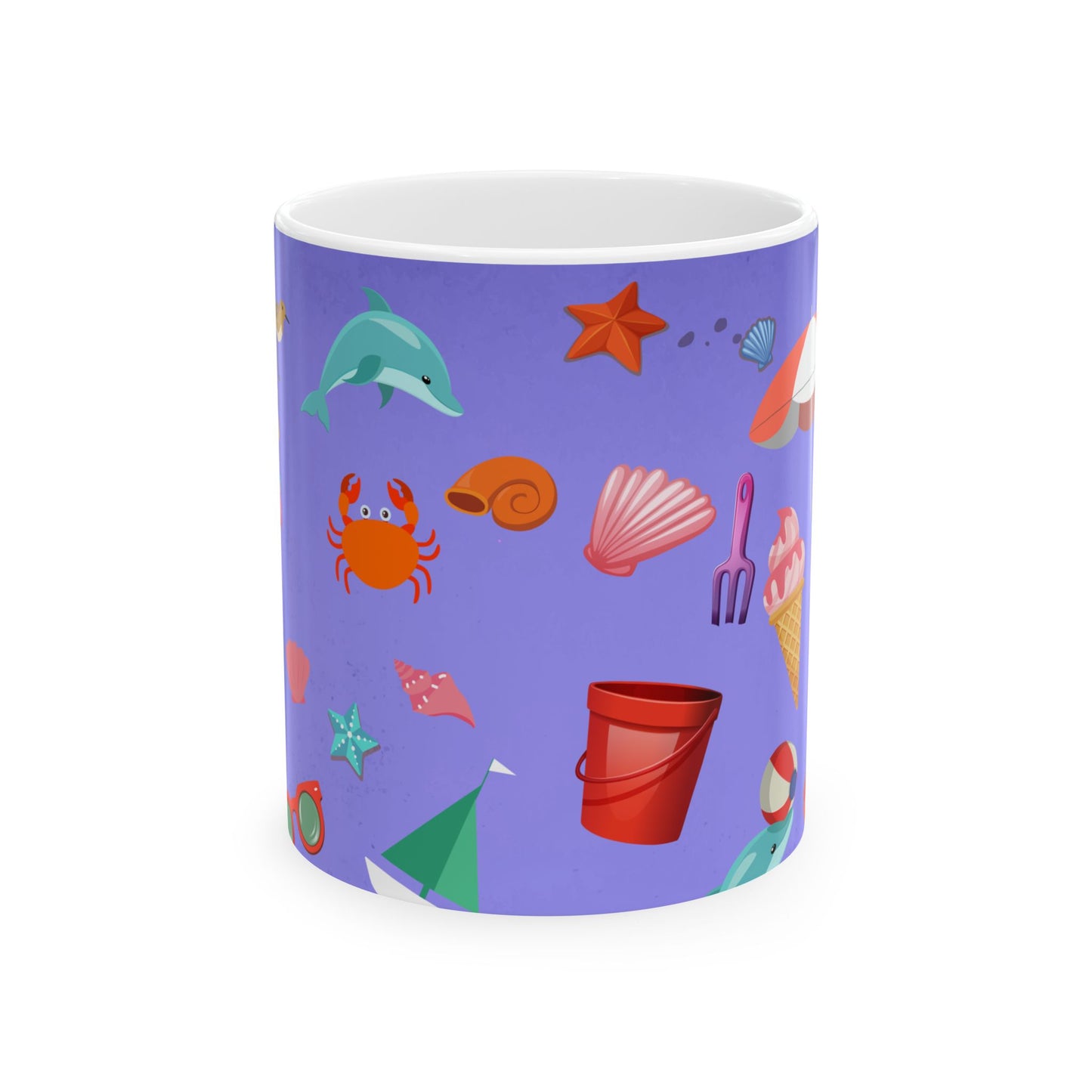 A Girl at the Beach – Ceramic Mug, Beach Theme (Purple)