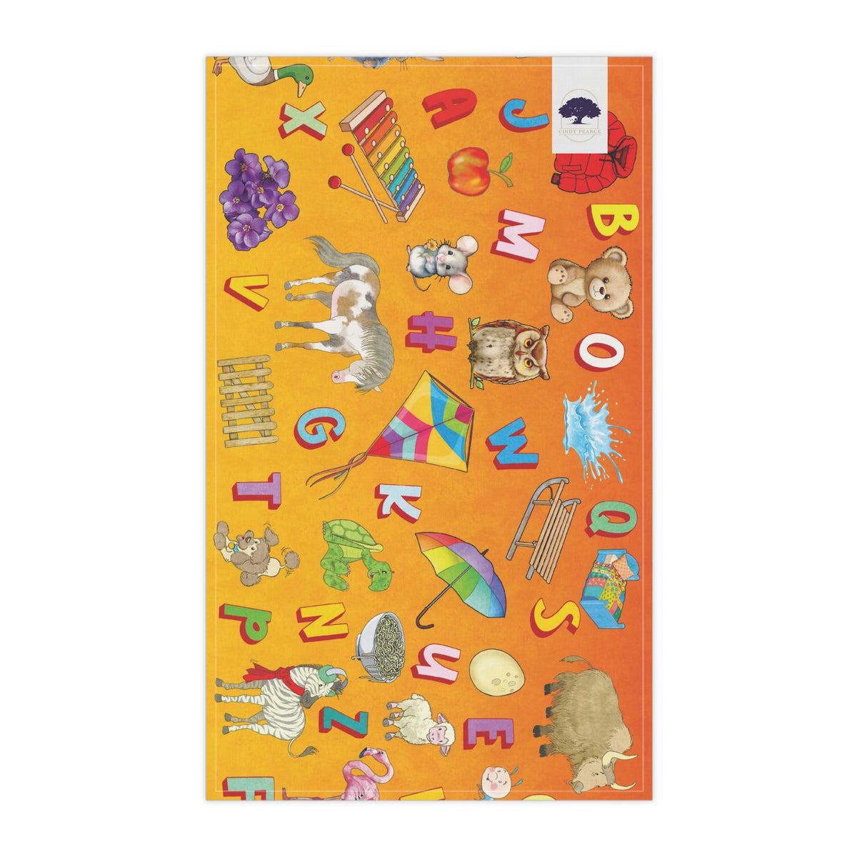 Alphabet Animal Kids Tea Towel — Colorful ABC Flashcard Kitchen Towel