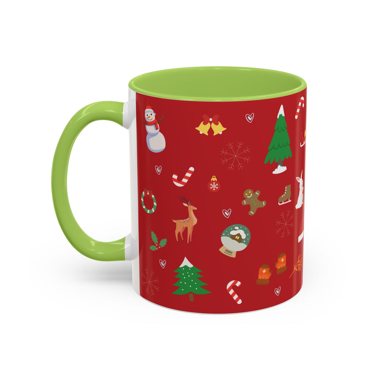 Christmas Pattern Accent Coffee Mug — Red Holiday Icons (11/15oz)