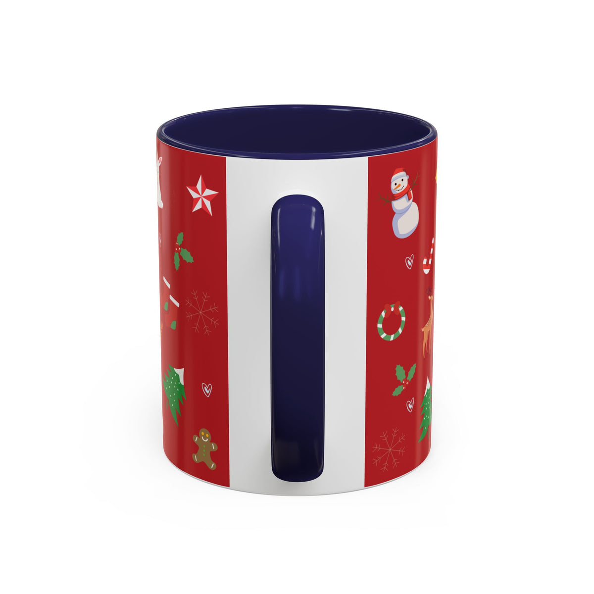 Christmas Pattern Accent Coffee Mug — Red Holiday Icons (11/15oz)