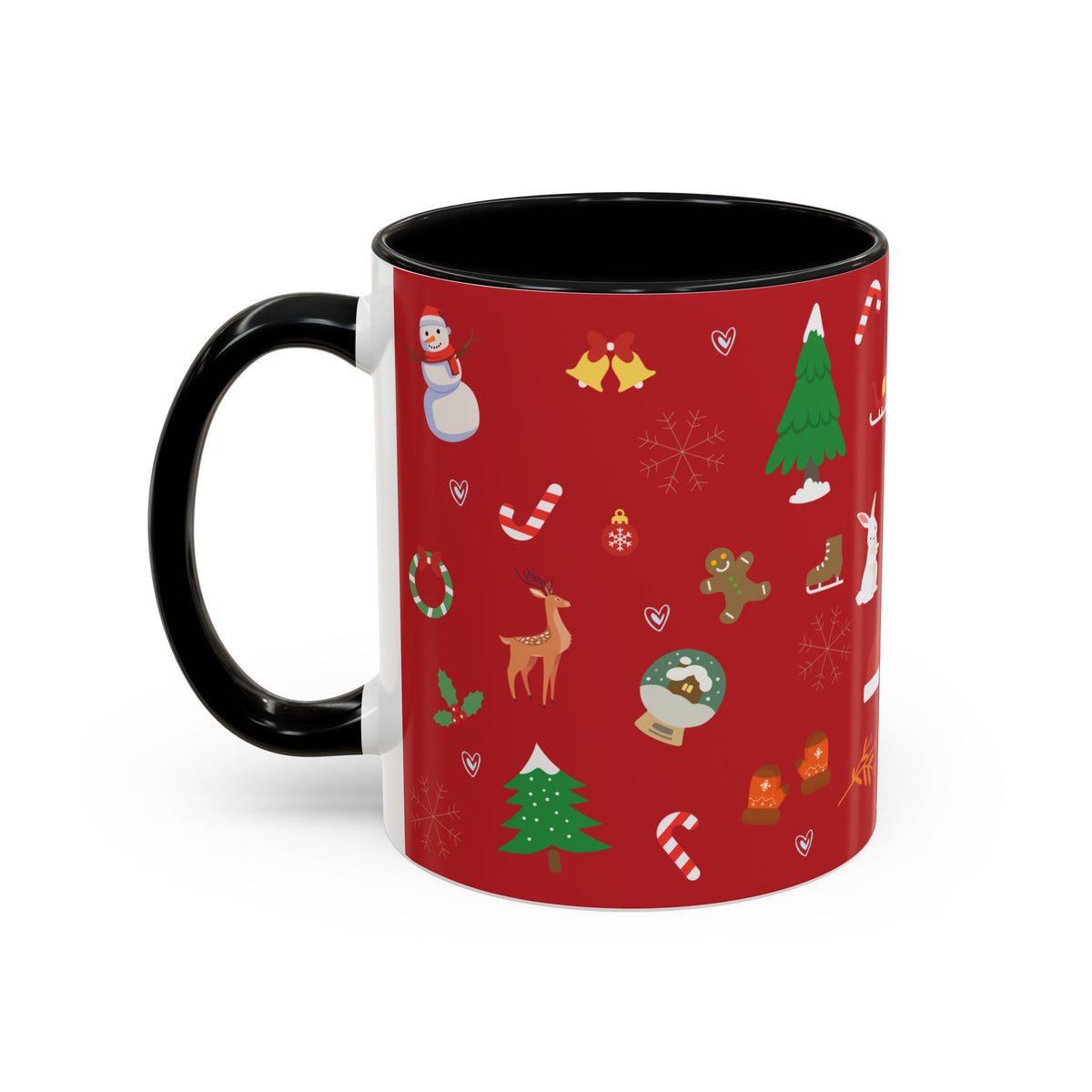 Christmas Pattern Accent Coffee Mug — Red Holiday Icons (11/15oz)