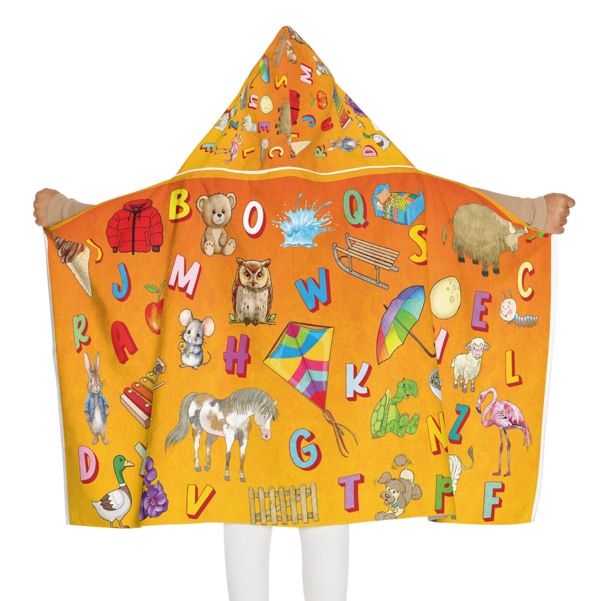 Kids Alphabet Hooded Towel – Bright Animal & Objects ABC Beach Towel