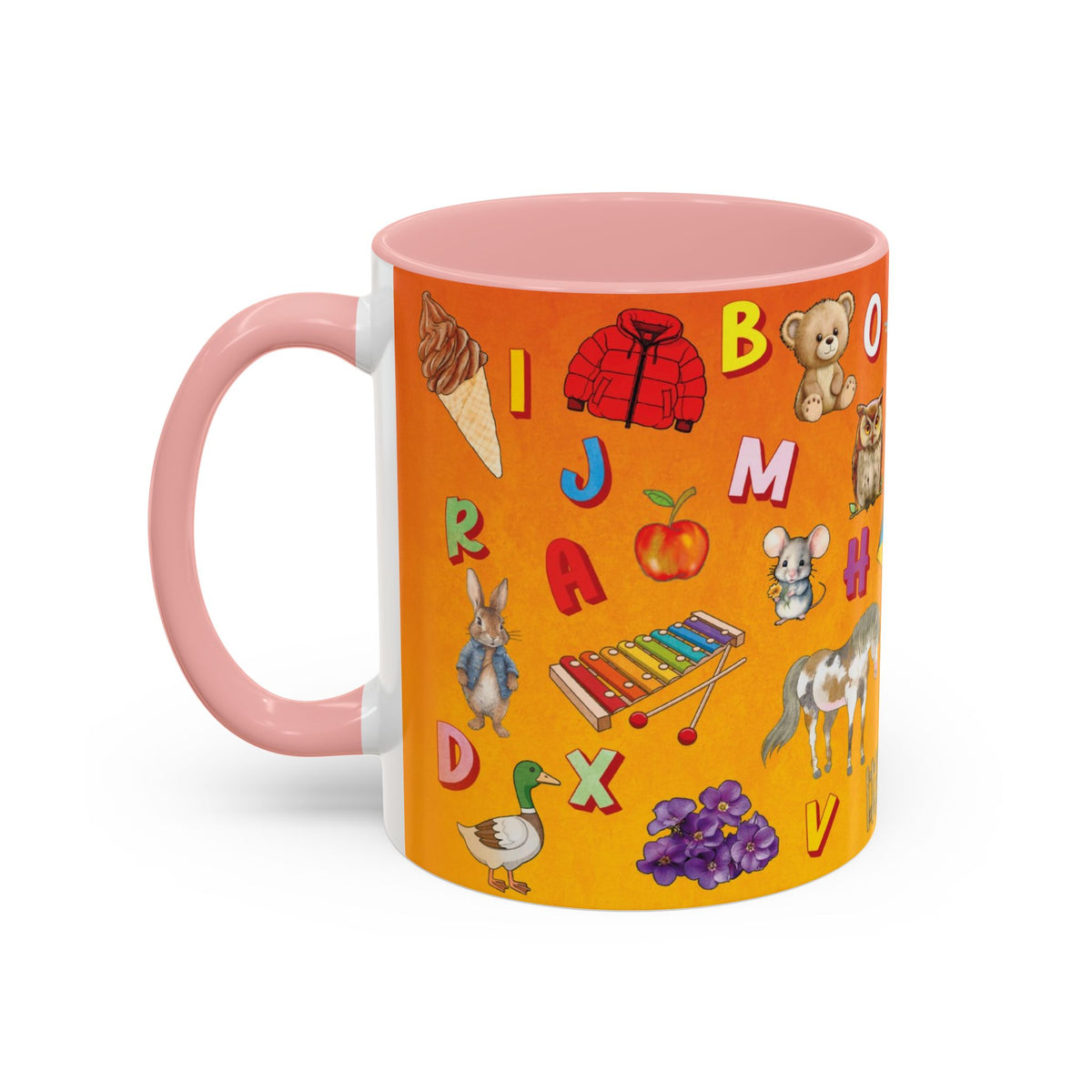 Animal Alphabet Accent Coffee Mug — Kids Learning ABCs, Colorful Educational Tea Cup (11/15 oz)