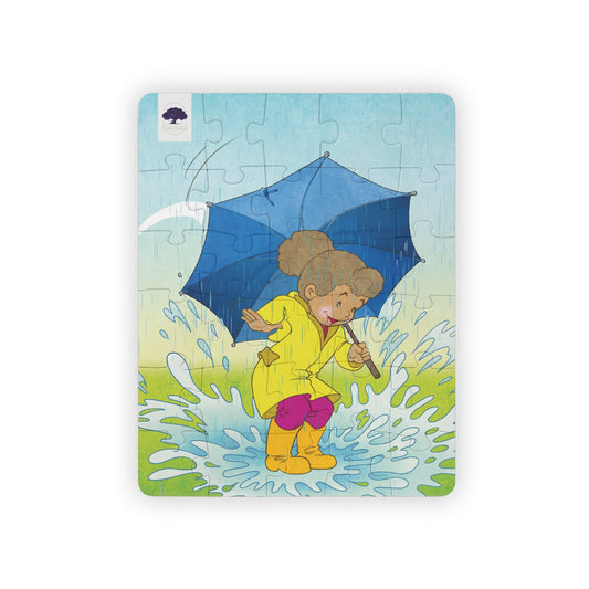Kids 30-Piece Puzzle – Rainy Day Umbrella Splash Scene