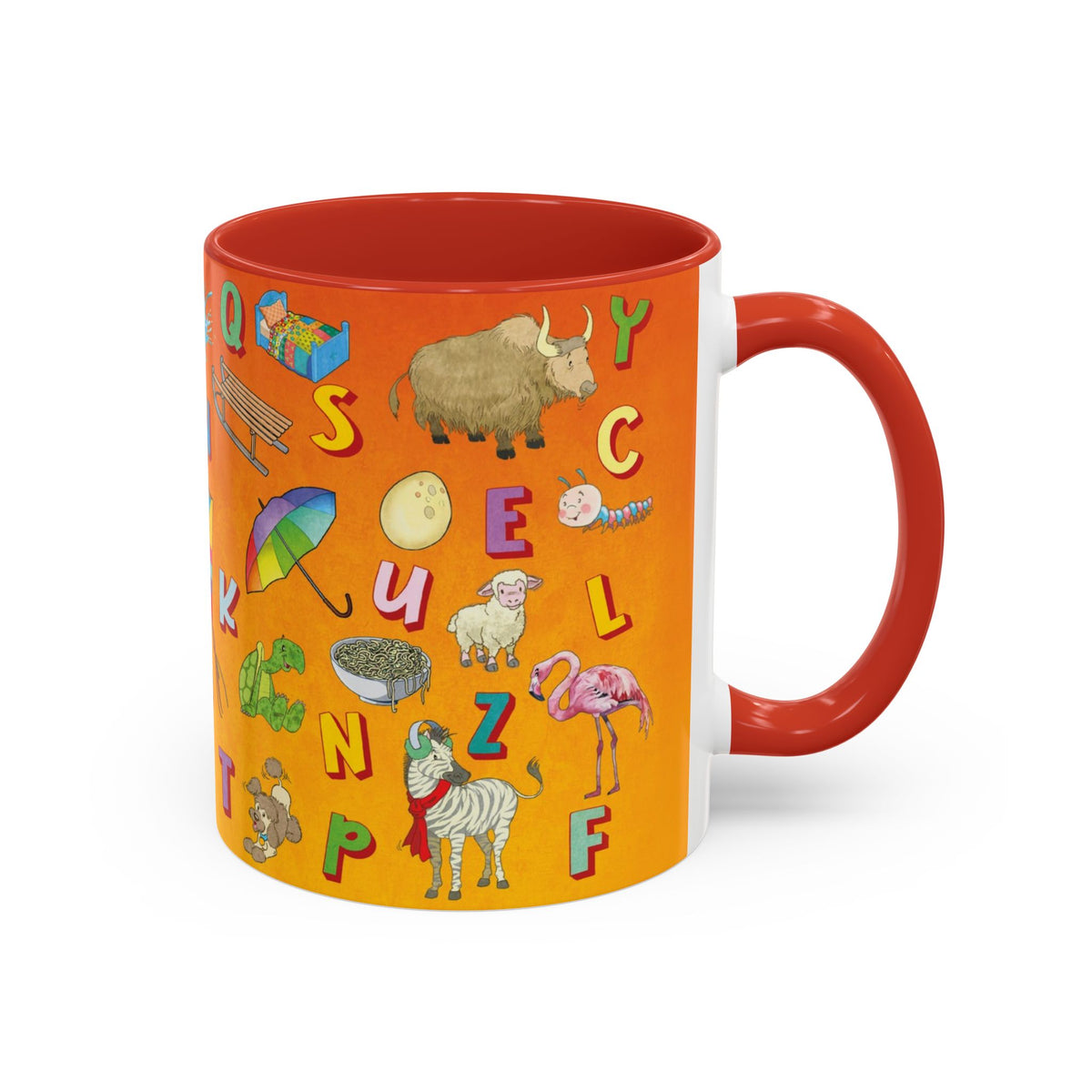 Animal Alphabet Accent Coffee Mug — Kids Learning ABCs, Colorful Educational Tea Cup (11/15 oz)