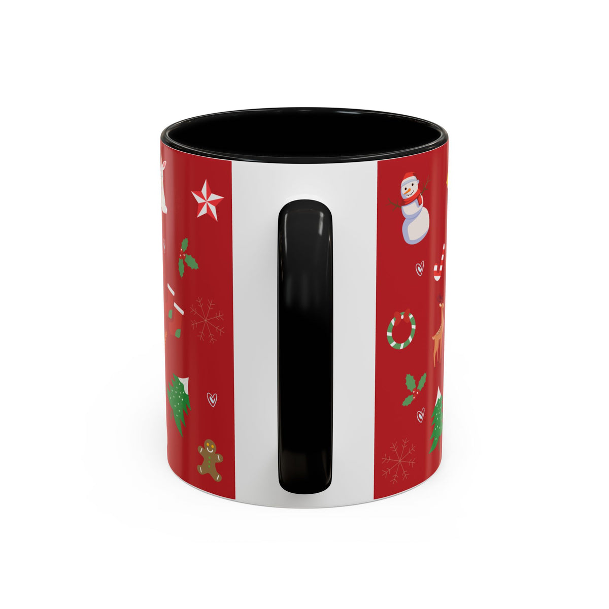 Christmas Pattern Accent Coffee Mug — Red Holiday Icons (11/15oz)