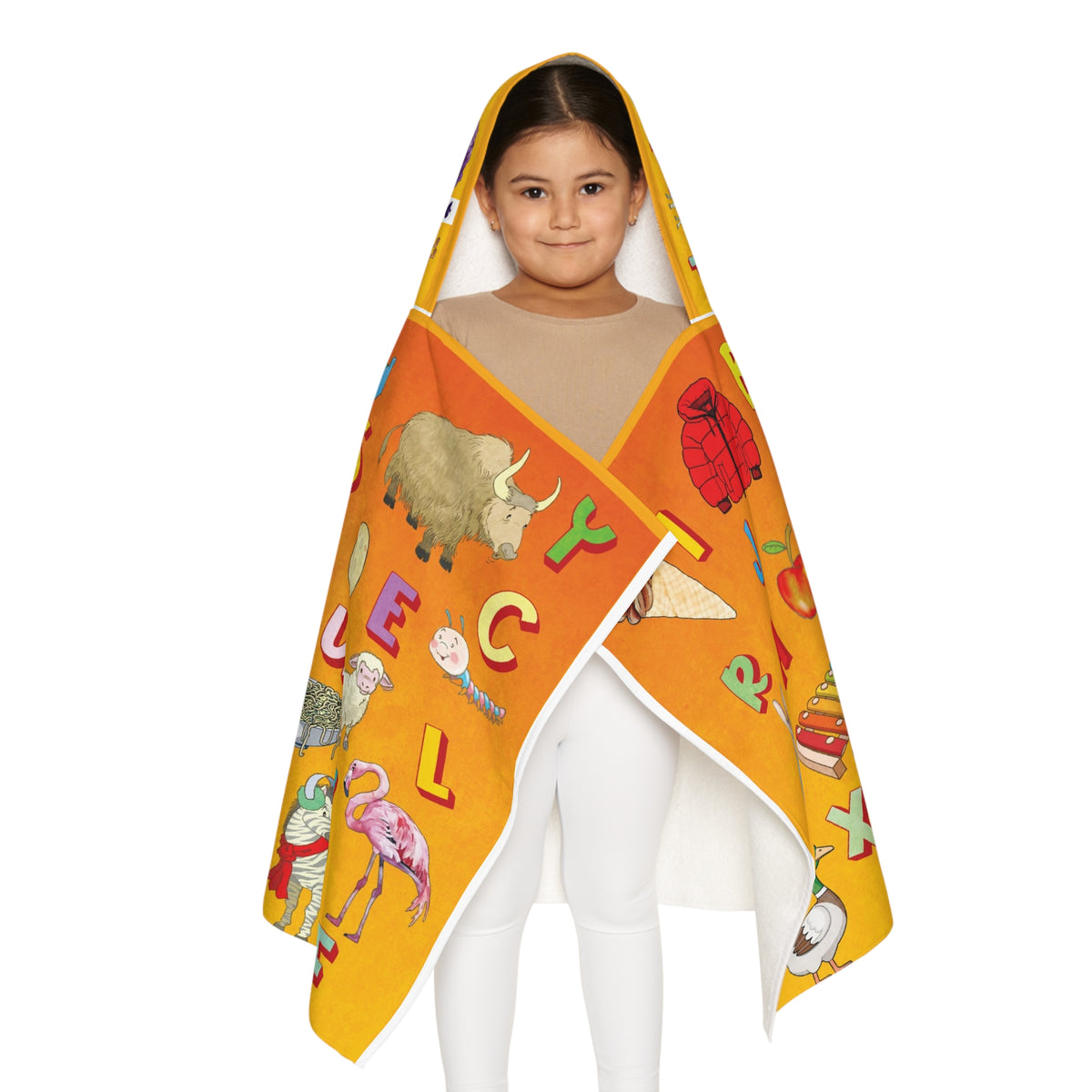 Kids Alphabet Hooded Towel – Bright Animal & Objects ABC Beach Towel