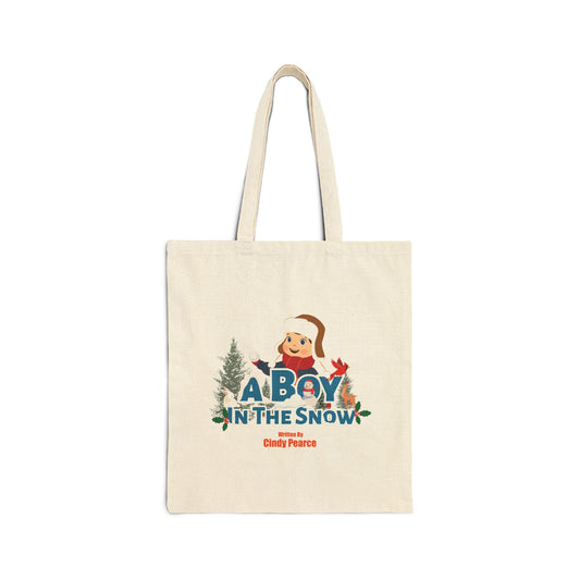 Tote Bag — "A Boy in the Snow" Holiday Canvas Tote (Christmas Kids Winter Design)