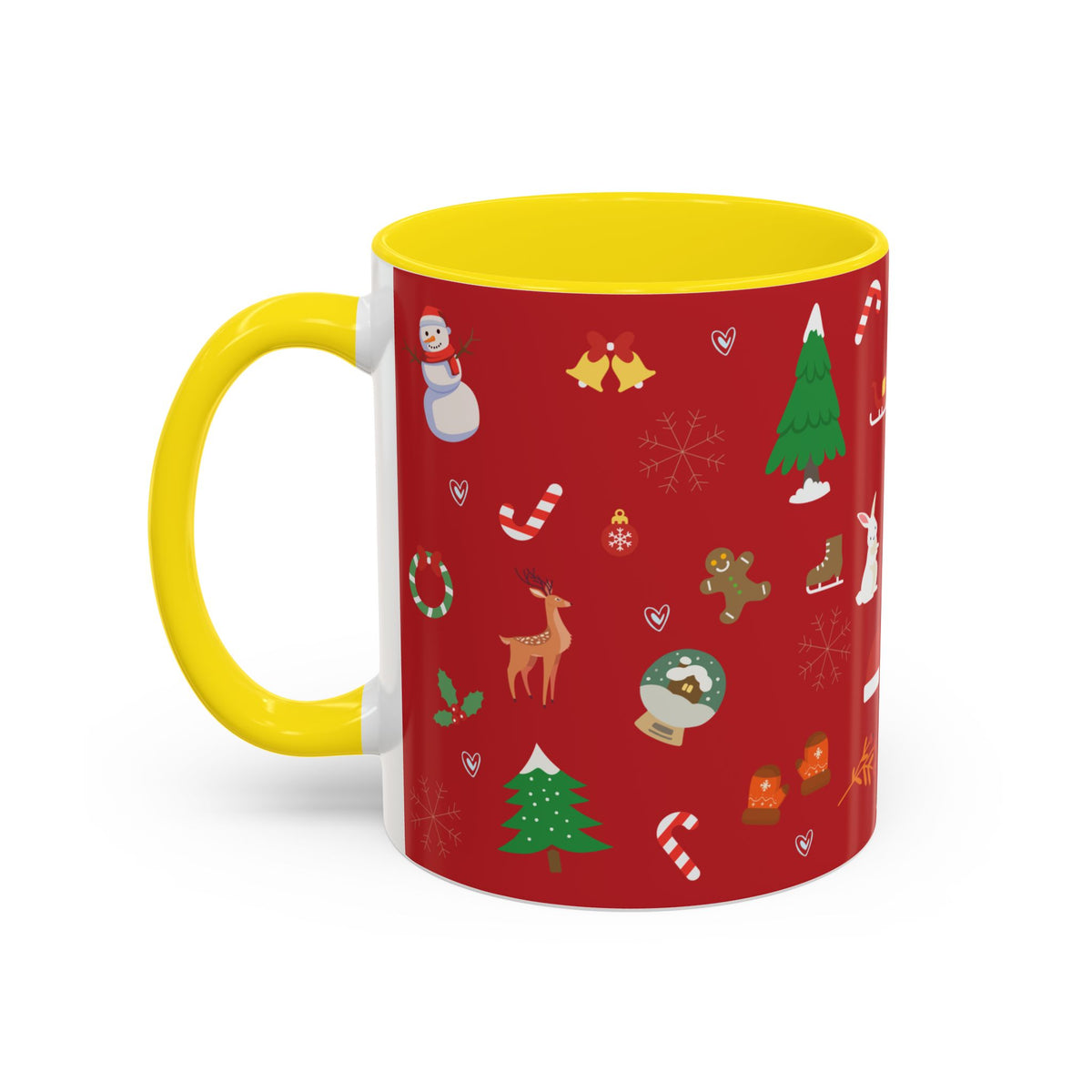 Christmas Pattern Accent Coffee Mug — Red Holiday Icons (11/15oz)