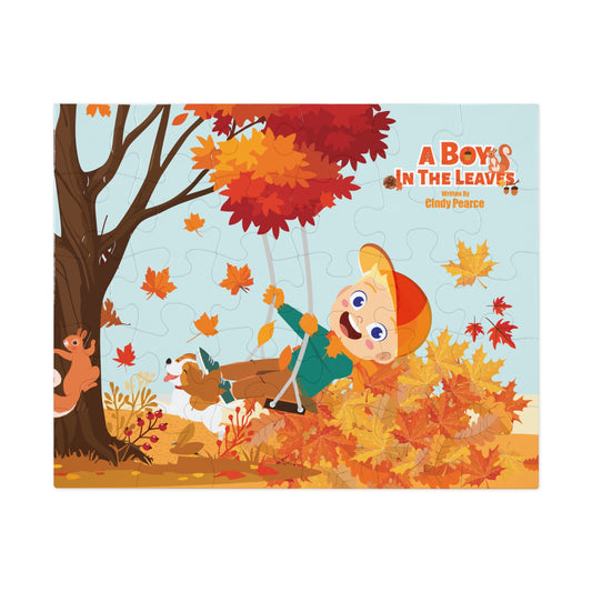 Autumn Boy in the Leaves 100-Piece Jigsaw Puzzle with Tin – Kids Fall Activity