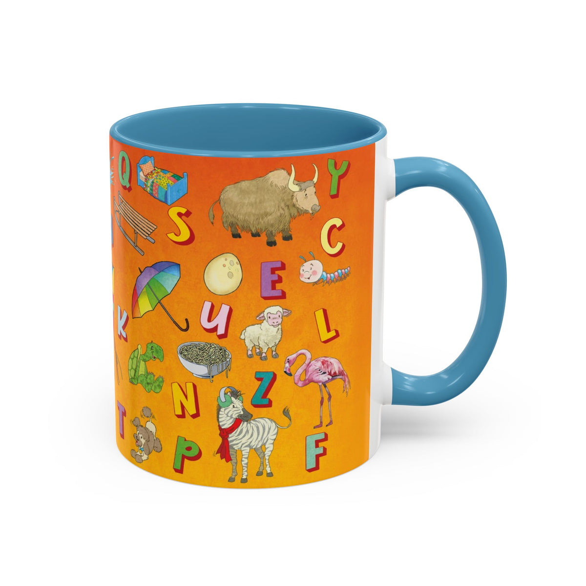 Animal Alphabet Accent Coffee Mug — Kids Learning ABCs, Colorful Educational Tea Cup (11/15 oz)