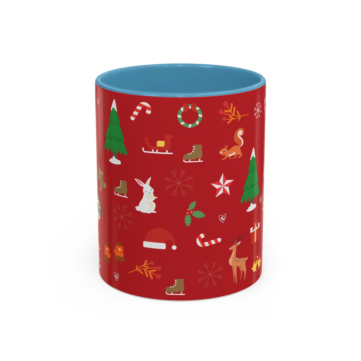 Christmas Pattern Accent Coffee Mug — Red Holiday Icons (11/15oz)