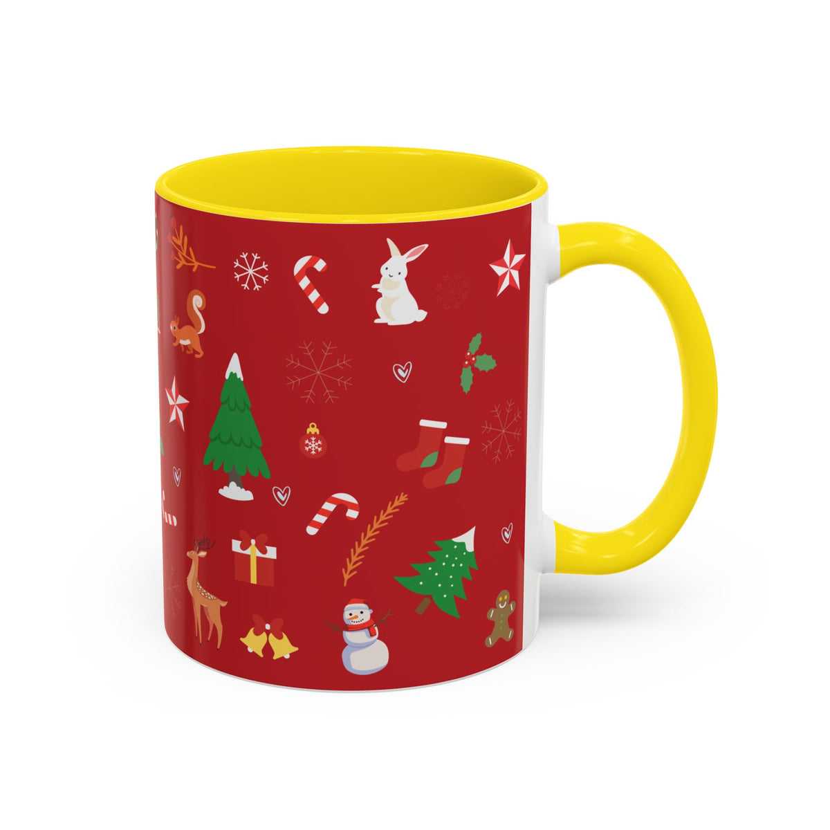 Christmas Pattern Accent Coffee Mug — Red Holiday Icons (11/15oz)